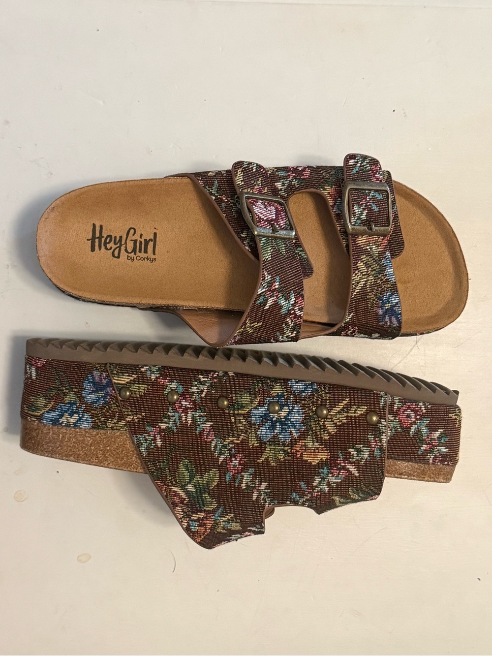 Corkys Brown Floral Double-Strap Slide Sandals - Picture 4 of 4